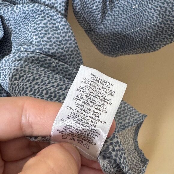 French Connection Shirt Women's Large Gray Spotted Sheer Blouse Short Sleeve - Picture 7 of 11